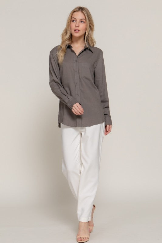 Linen Blend Button Up