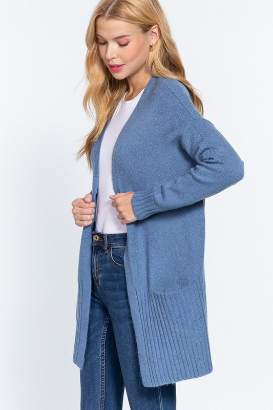 Long Blue Knit Cardi