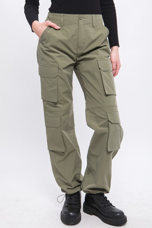 Olive Cargo Elastic Pants