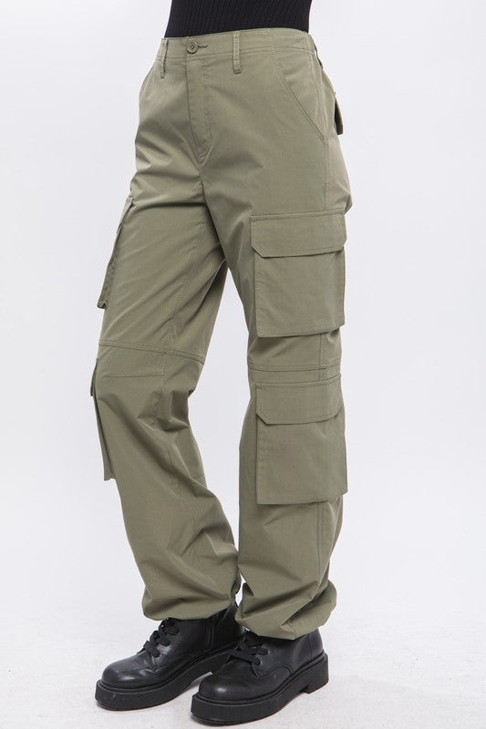 Olive Cargo Elastic Pants