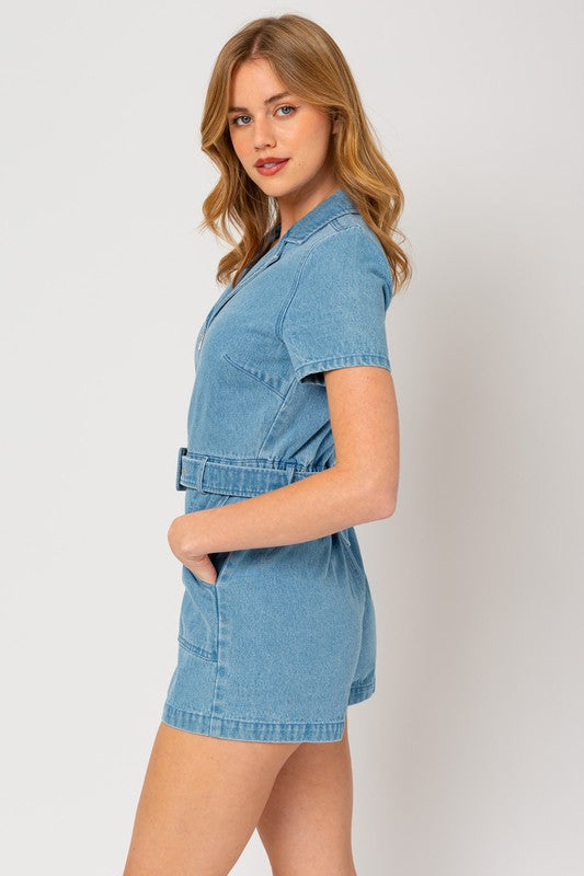 Denim Short Sleeve Romper