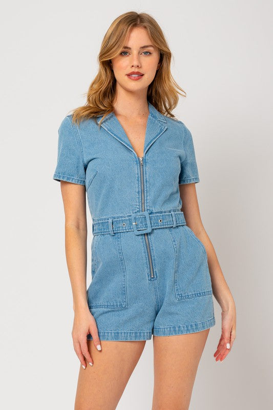 Denim Short Sleeve Romper