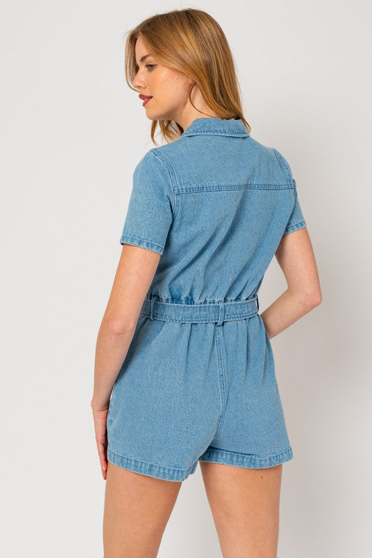 Denim Short Sleeve Romper