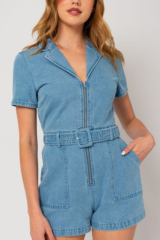 Denim Short Sleeve Romper