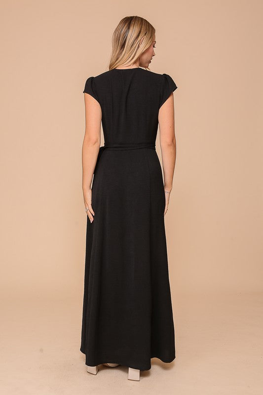 Black Surplice Wrap Dress
