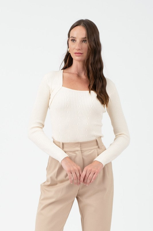 Square Neck Cable Sweater