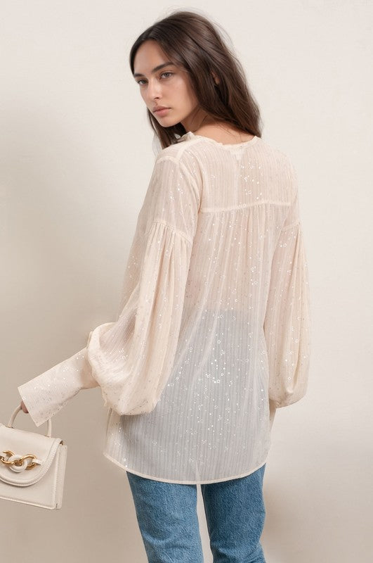 Cream Tinsel Star Blouse