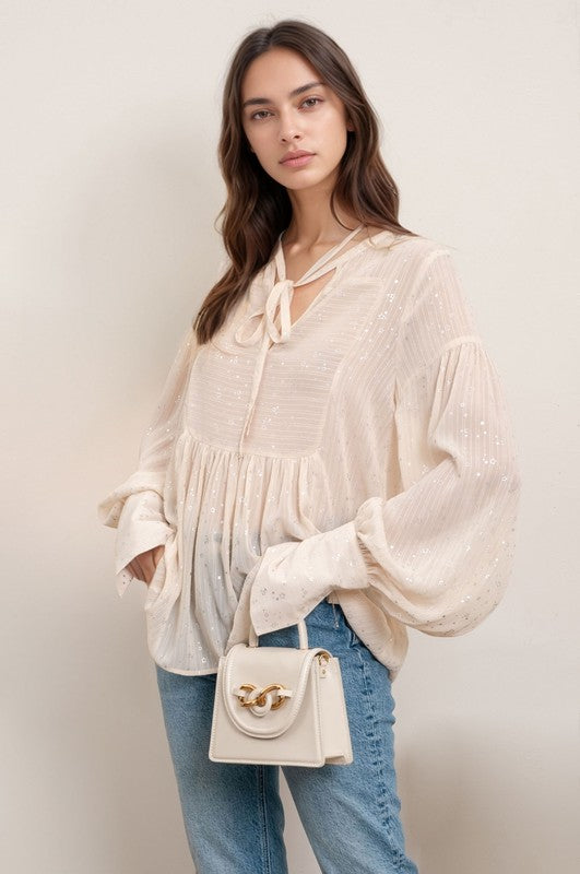 Cream Tinsel Star Blouse