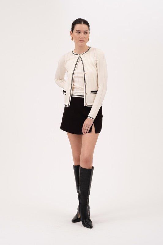 Cream Black Jewel Cardi