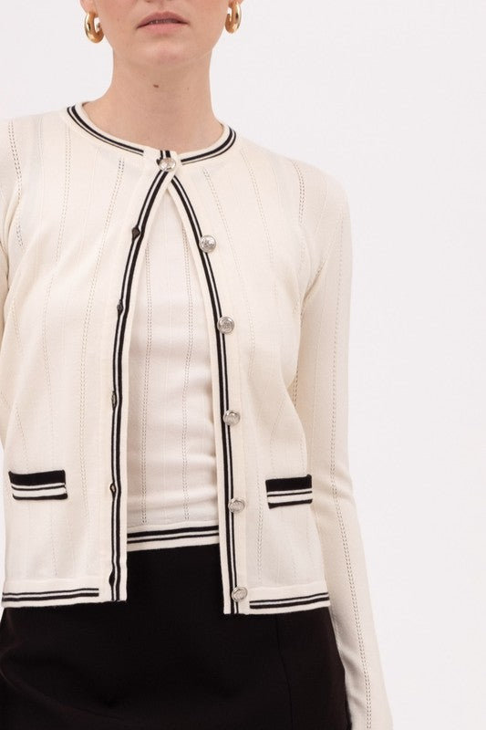 Cream Black Jewel Cardi