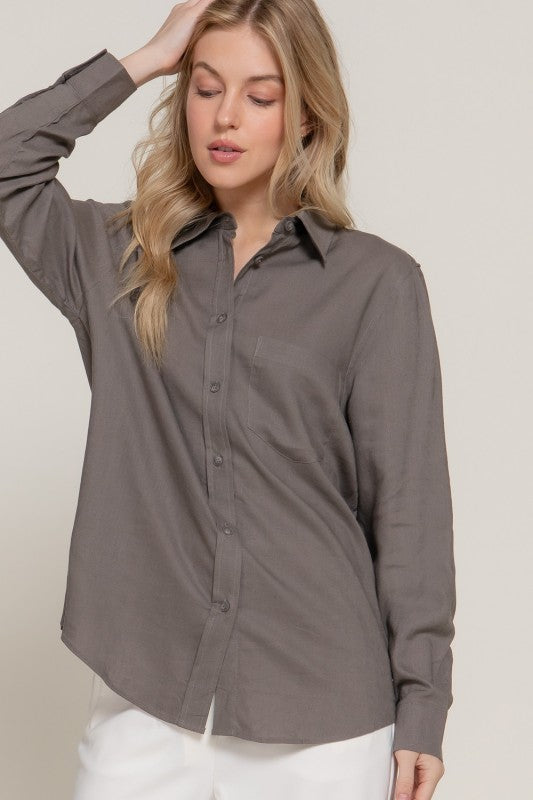 Linen Blend Button Up