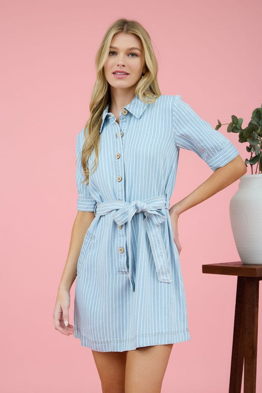 Blue Stripe Shirt Dress