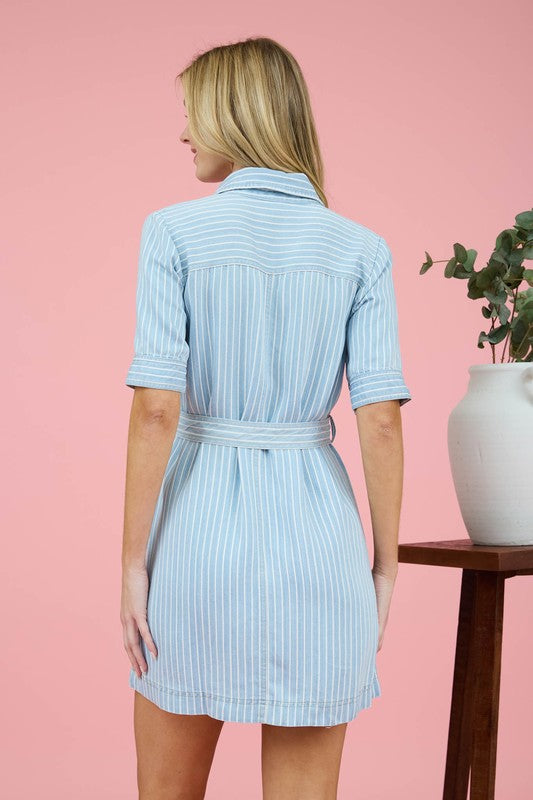 Blue Stripe Shirt Dress