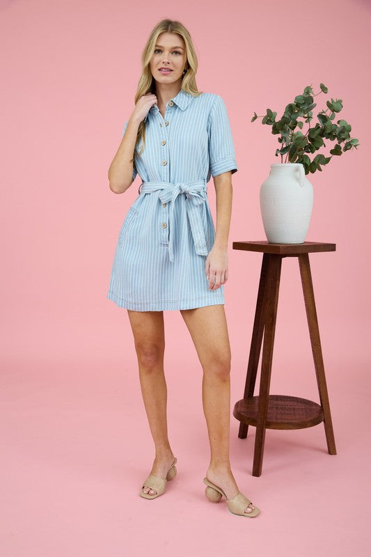 Blue Stripe Shirt Dress