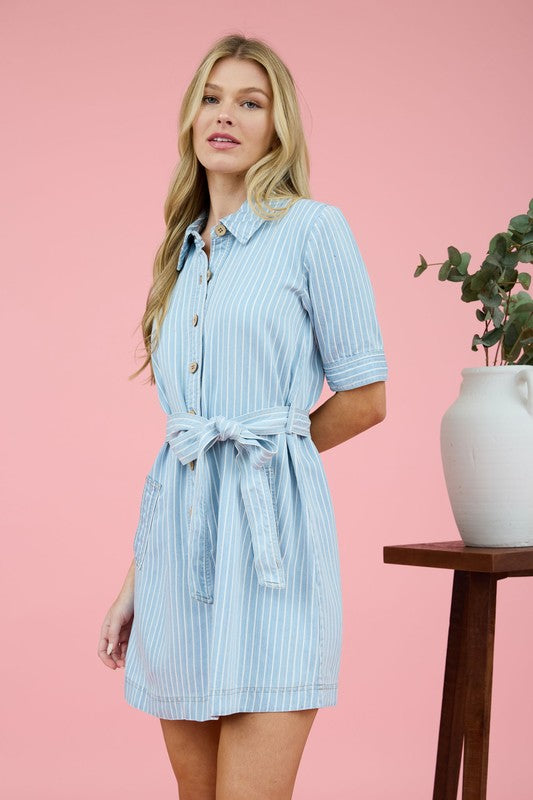 Blue Stripe Shirt Dress