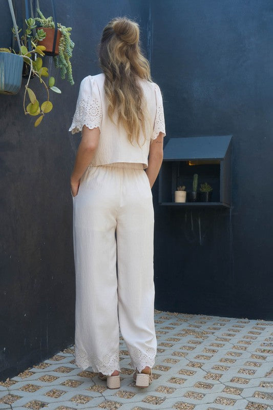 Natural Eyelet Wide Pants