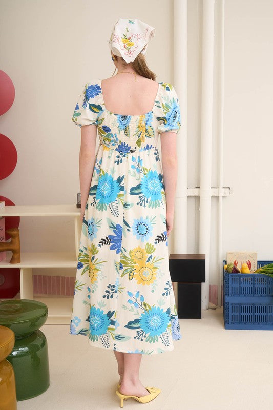 Green Blue Yellow Floral Dress