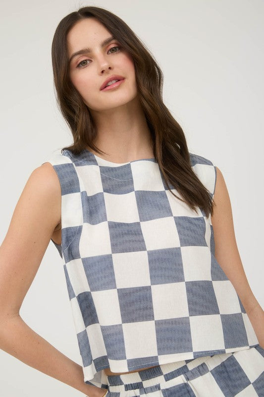 Checkered Navy Crop
