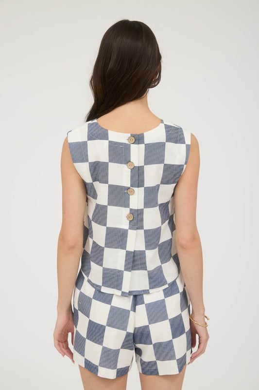Checkered Navy Crop