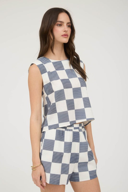 Checkered Navy Crop