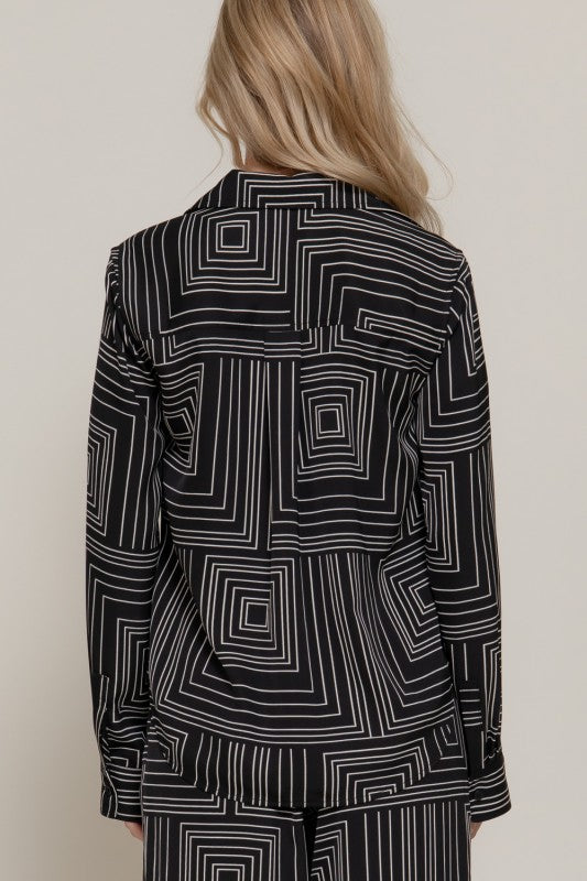 Black Geo Print Blouse
