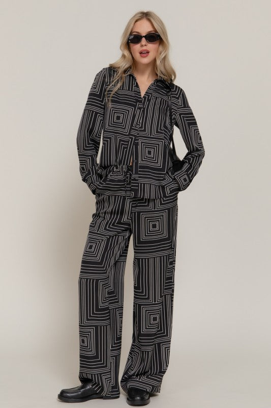 Black Geo Print Blouse