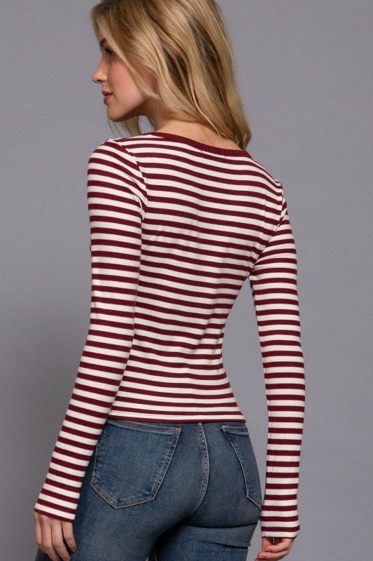 Scoop Stripe Button Top