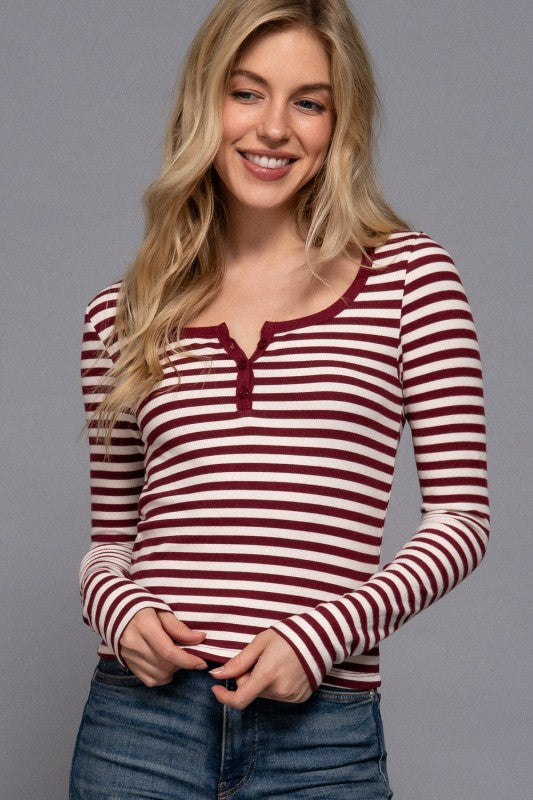 Scoop Stripe Button Top