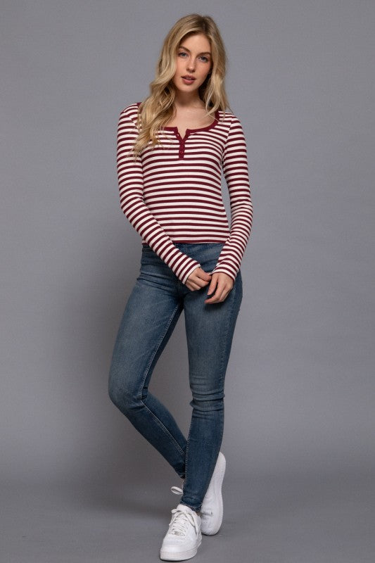 Scoop Stripe Button Top