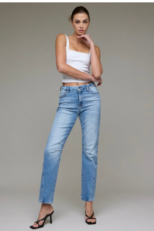 Hidden Knee Pleat Mom Jean
