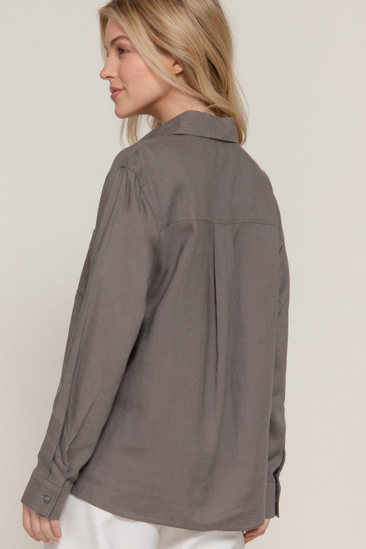 Linen Blend Button Up