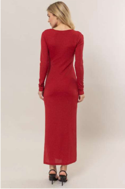 Red Slit Sleeved Maxi