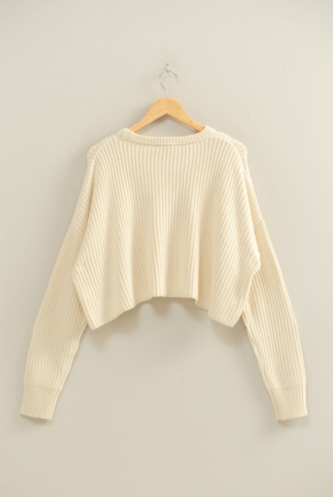Cream Rib Crop Sweater
