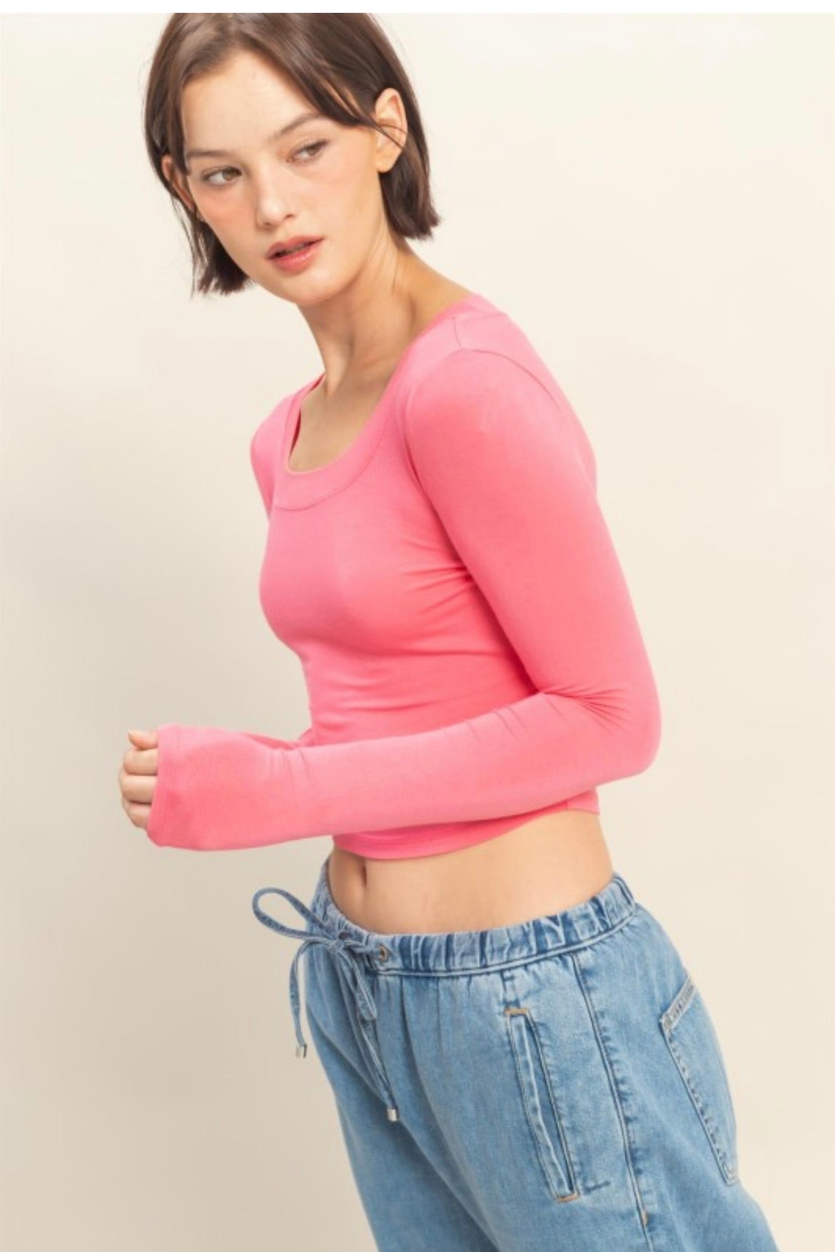Basic Scoop Crop Long Sleeve