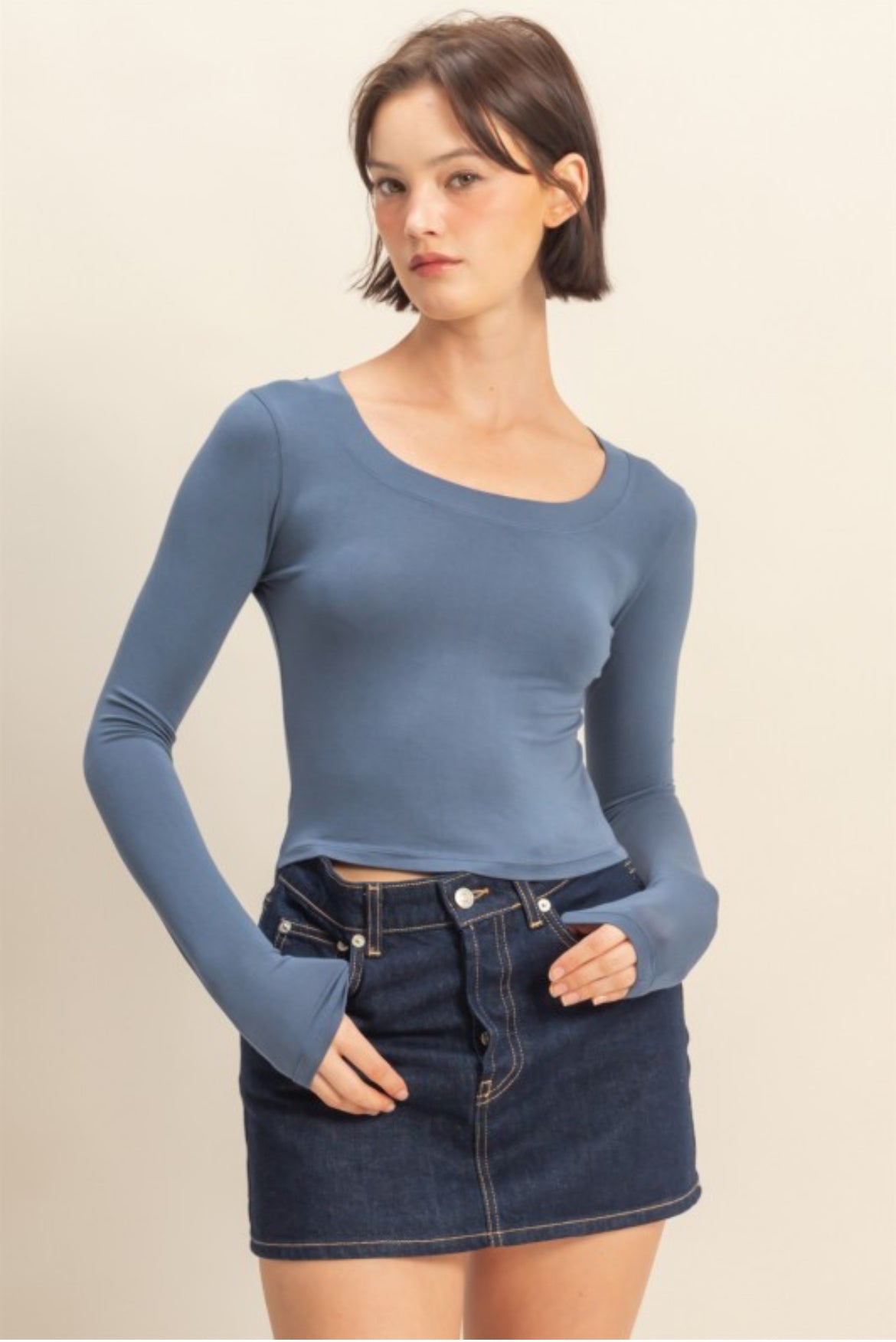 Basic Scoop Crop Long Sleeve