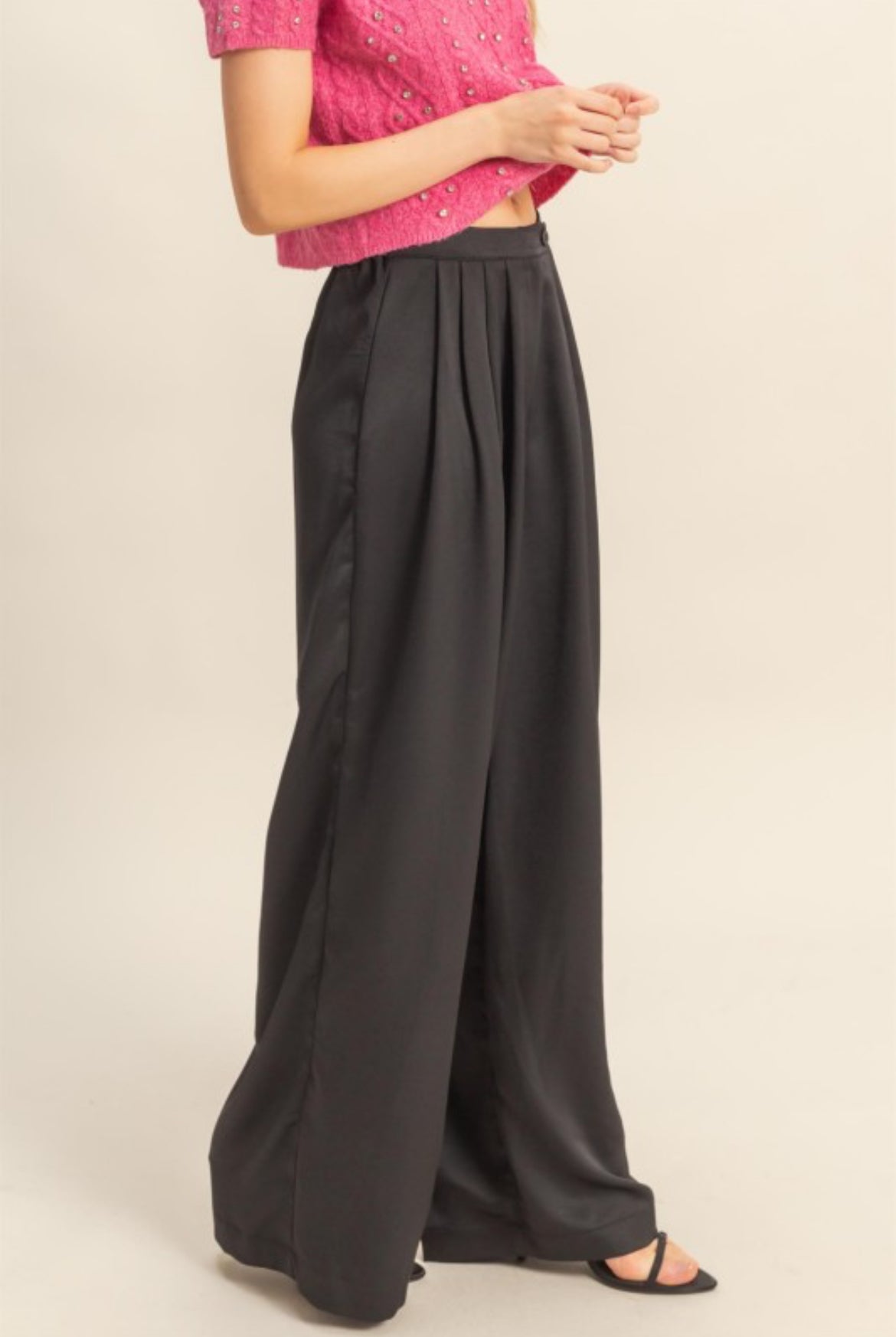 Black Silky Pleat Pants