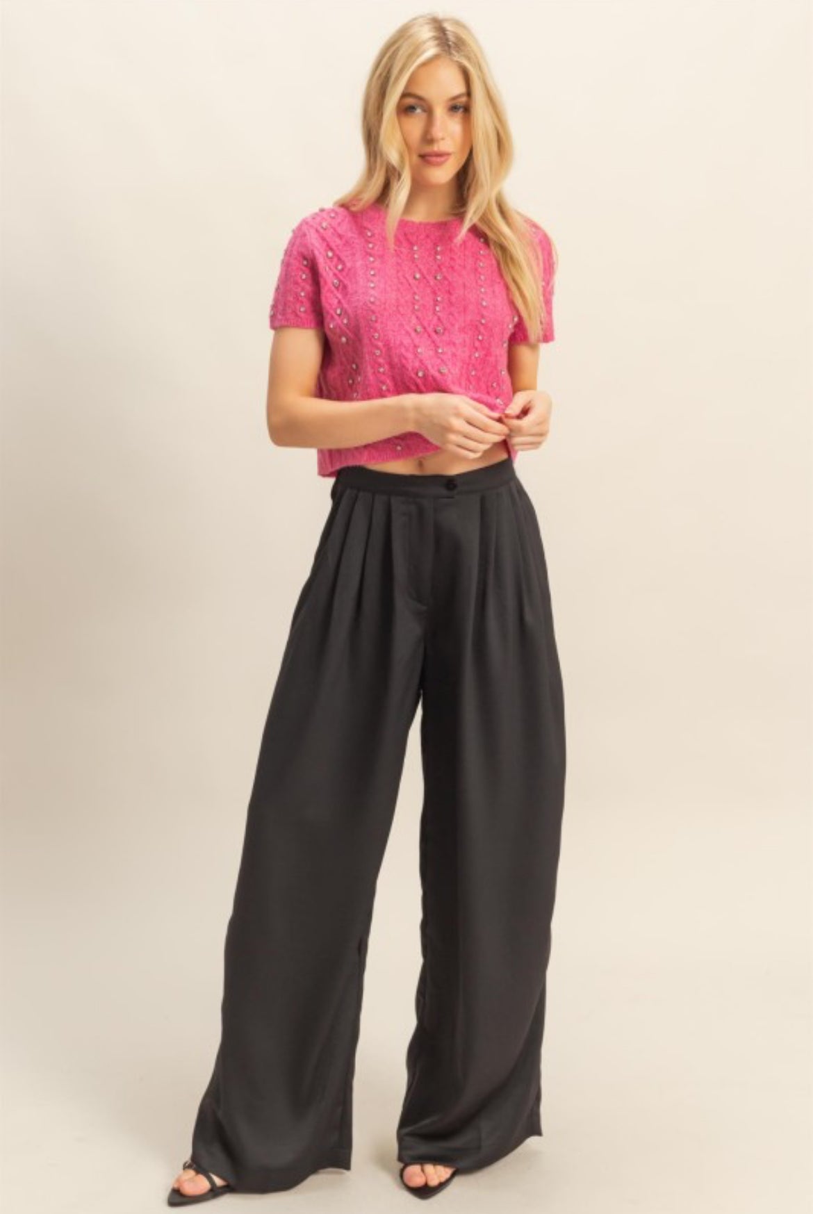 Black Silky Pleat Pants