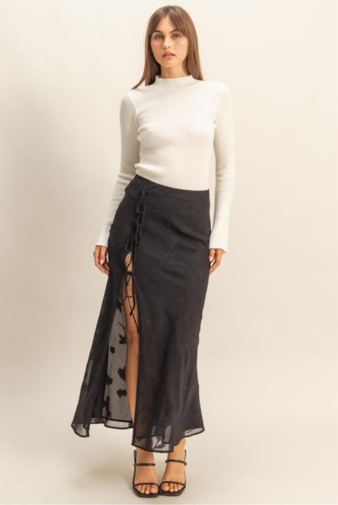 Floral Satin Tie Skirt