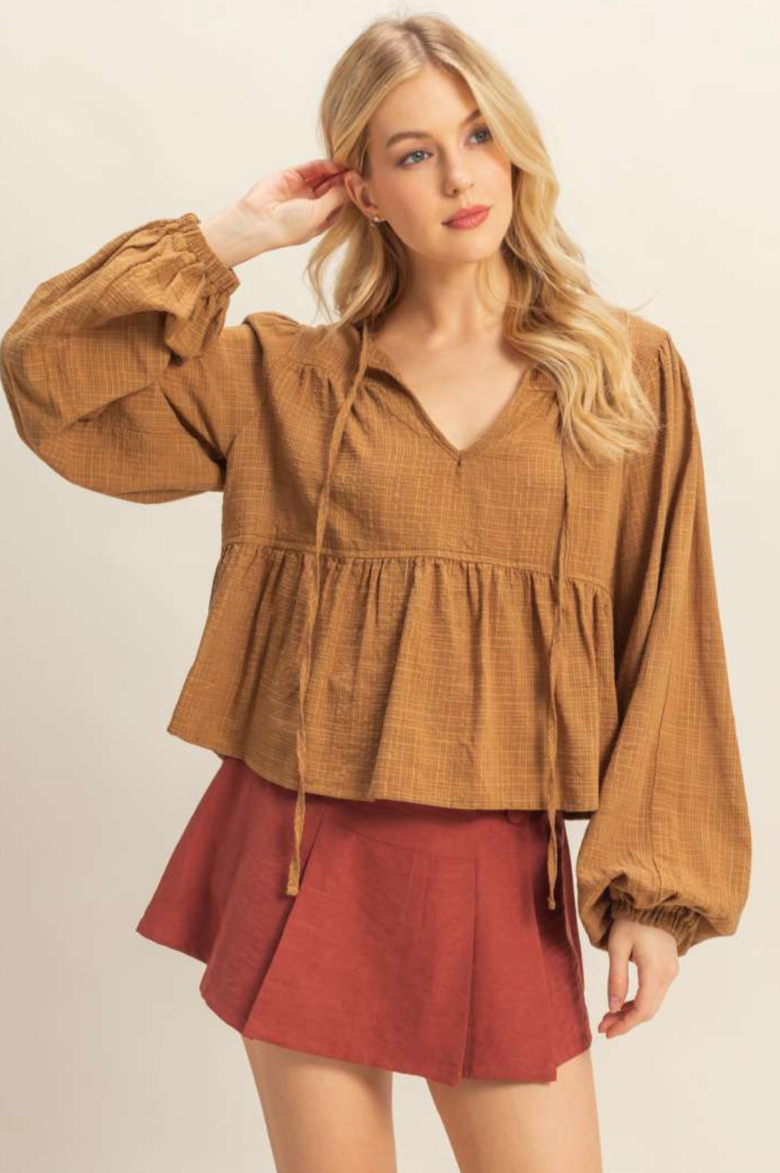 Caramel Tie Blouse