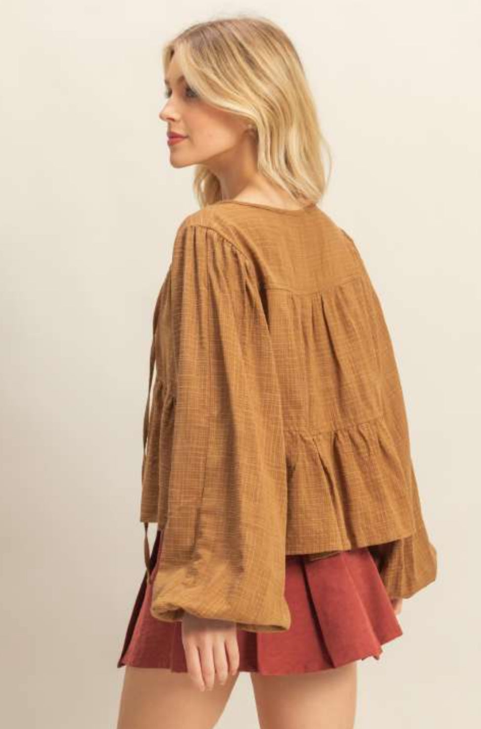 Caramel Tie Blouse