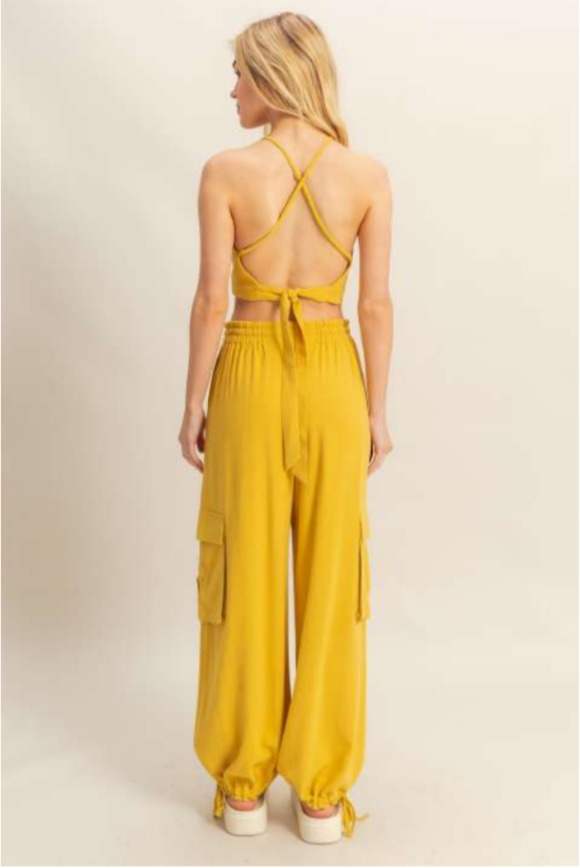 Mustard Drawstring Cargo Pants