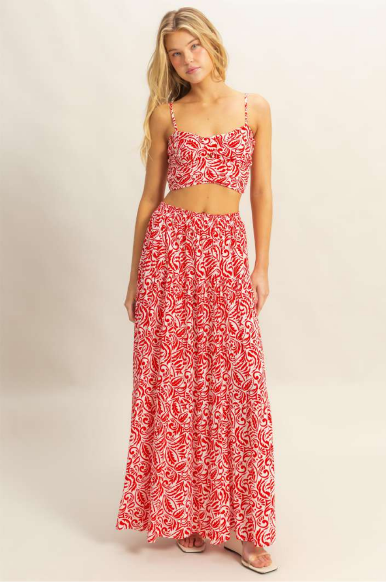 Red White Paisley Crop