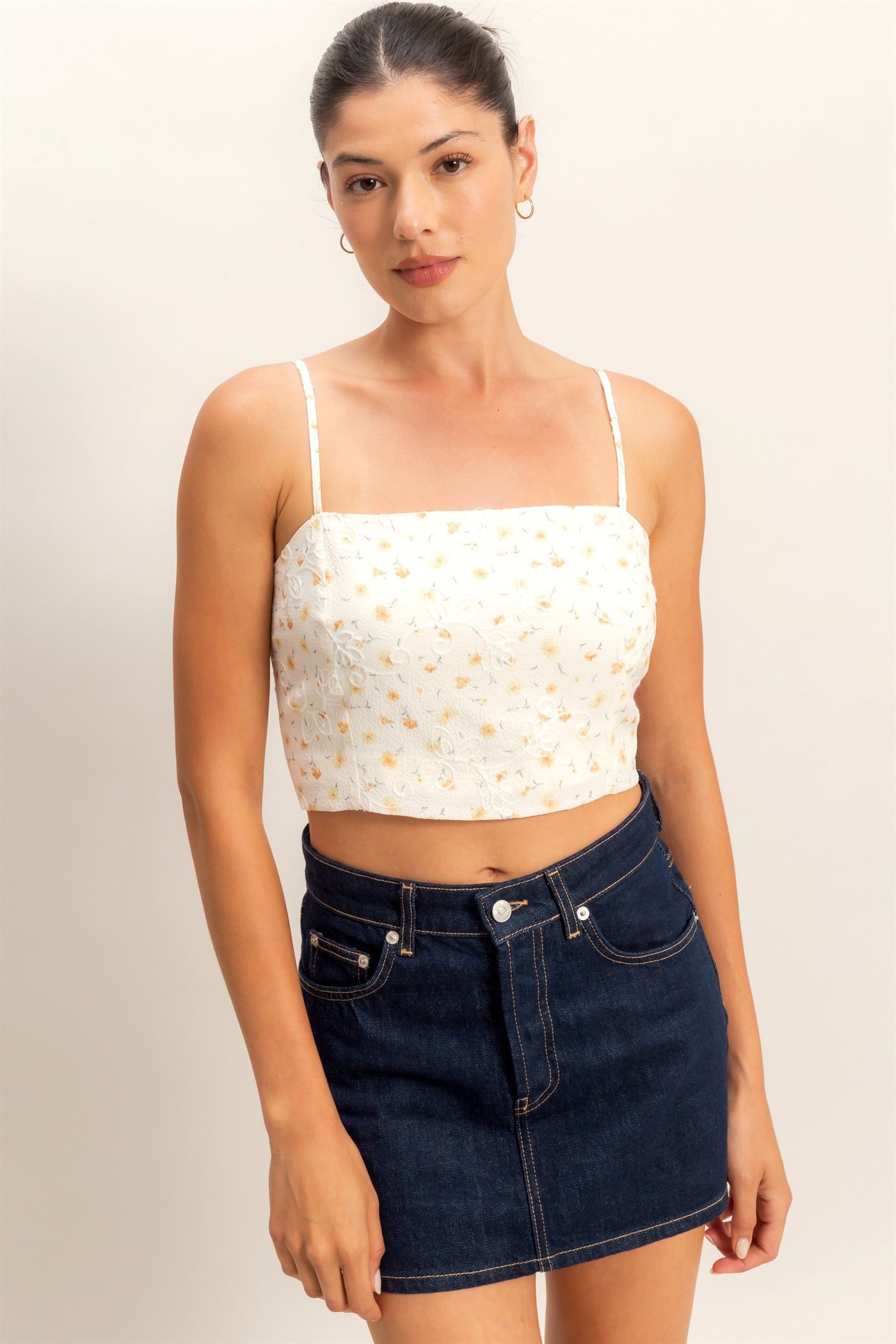 Ivory Yellow Floral Crop Top