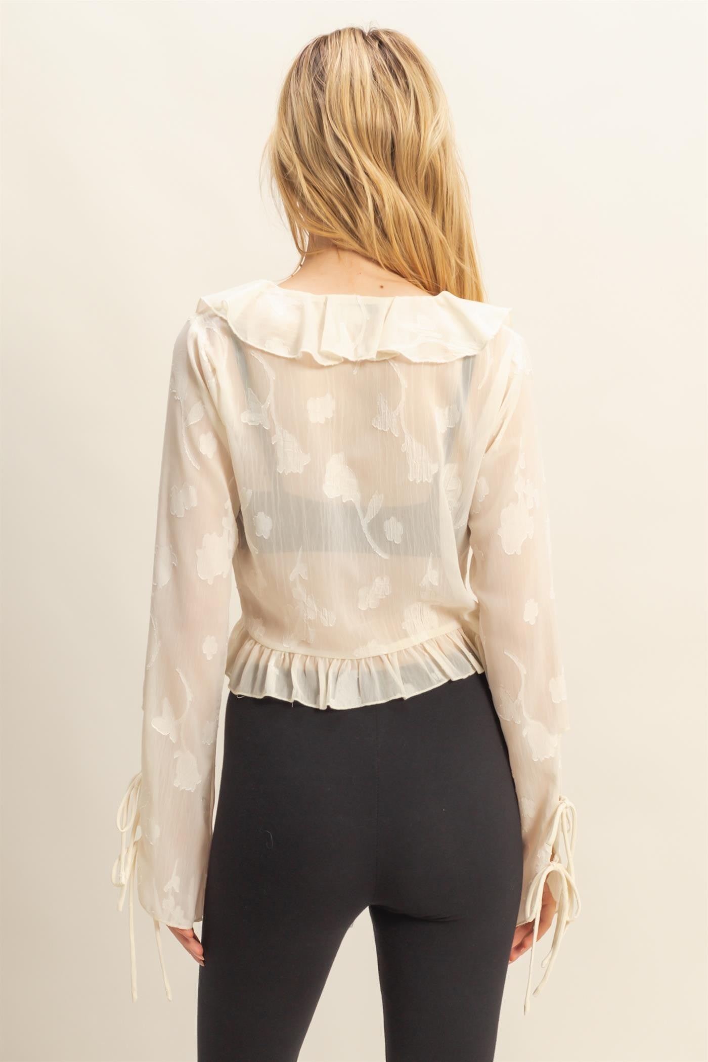 Sheer Ruffle Tie Blouse