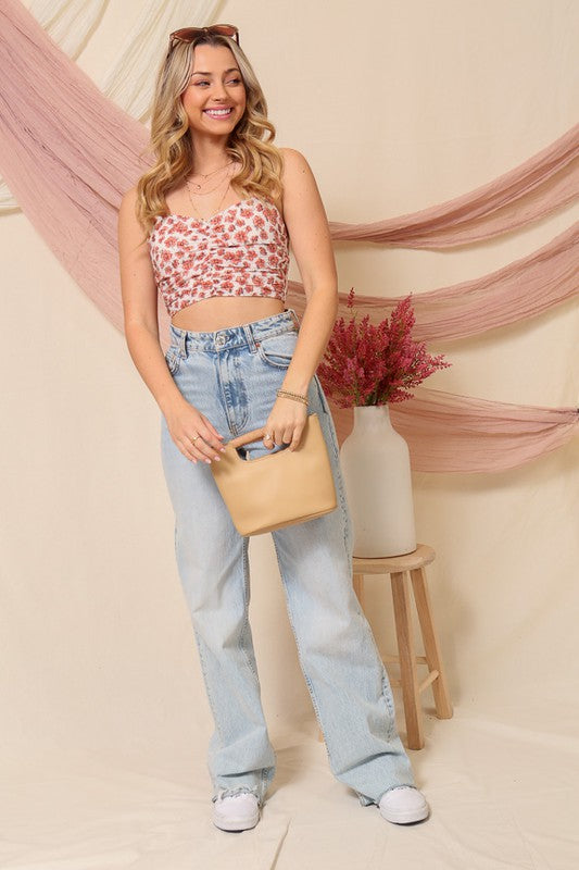 Floral Ruched Crop Tank