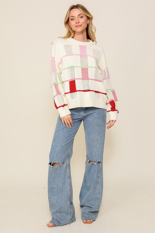 Cream Multi Block Sweater