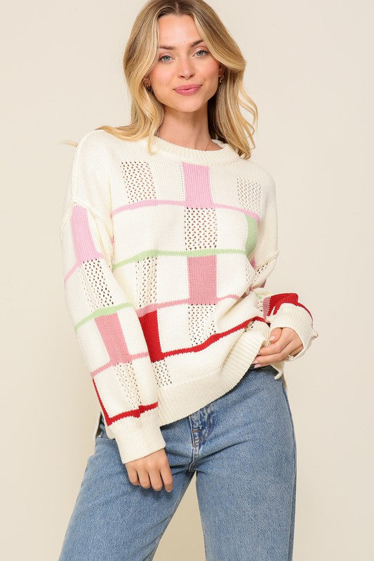 Cream Multi Block Sweater