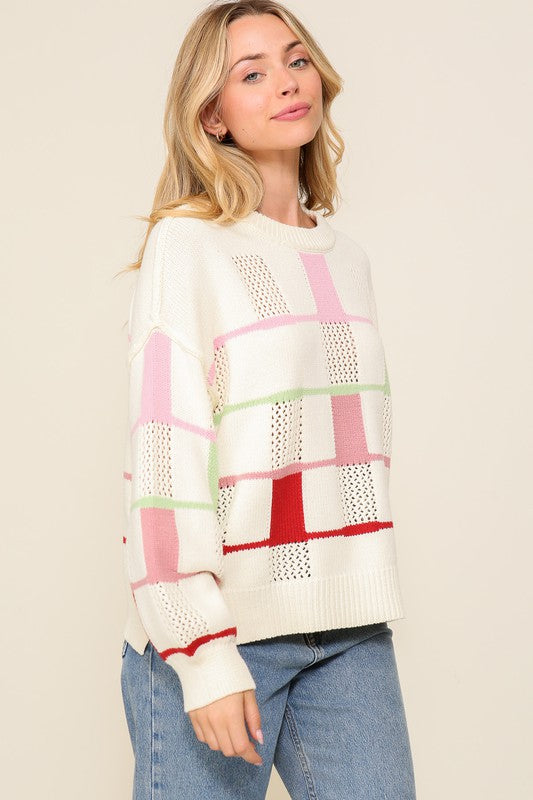 Cream Multi Block Sweater