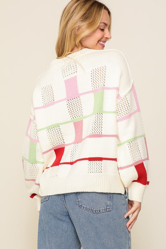 Cream Multi Block Sweater