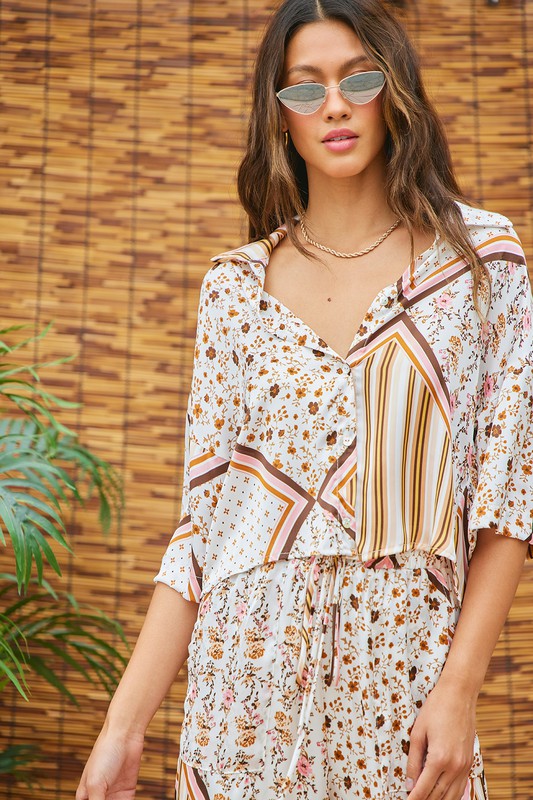 Floral Satin Button Up